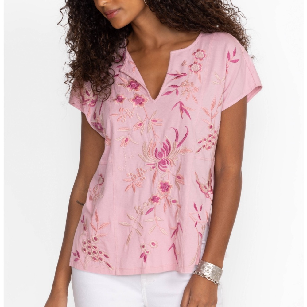 JOHNNY WAS Paneled Knit Tee-Rosalyn in size M